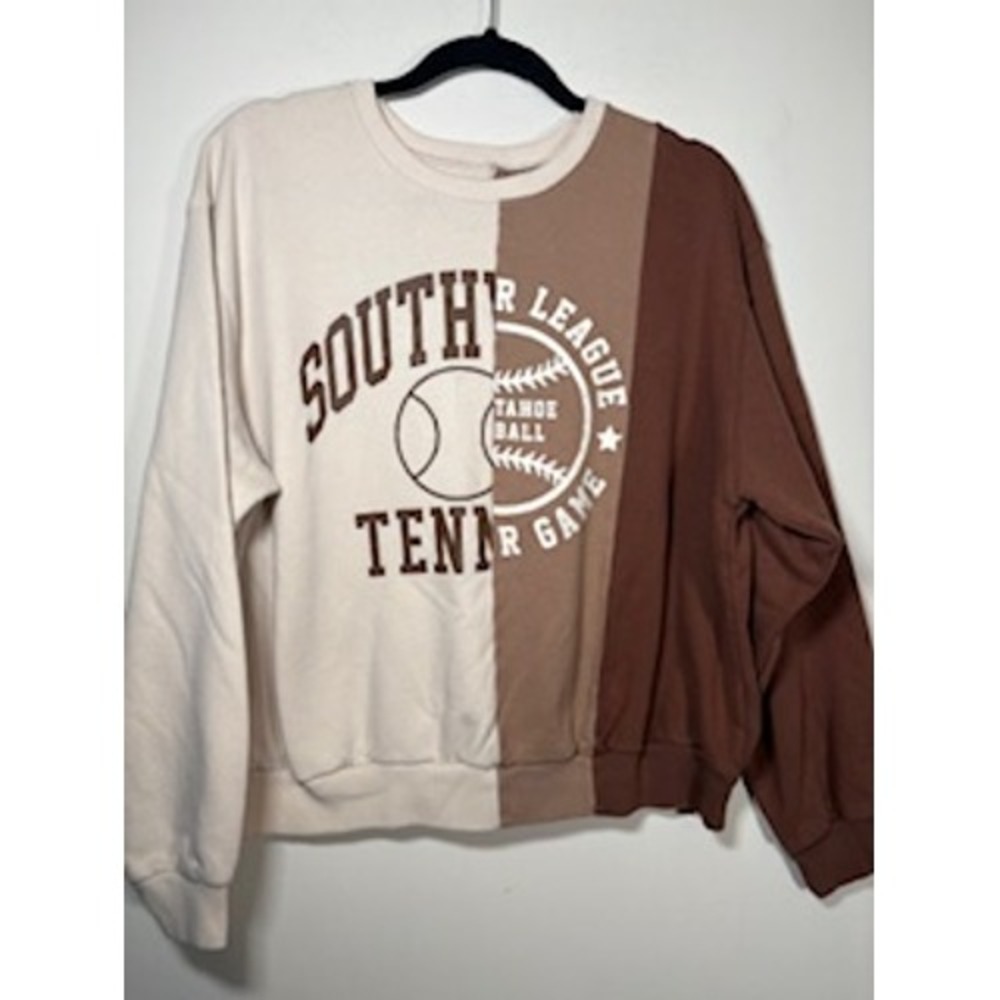 Hollister Sweatshirt Brown Cream Colorblock Graphic Tennis Softball Sports Large